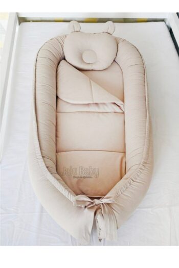 سرير Jaju Baby Nest الفاخر ذو التصميم البني الفاتح لنوم الأطفال المشترك
