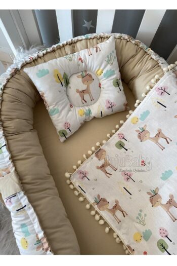 طقم عش الأطفال Jaju Baby Nest مكون من 3 قطع بتصميم فاخر من الصوف الناعم باللون البني الفاتح