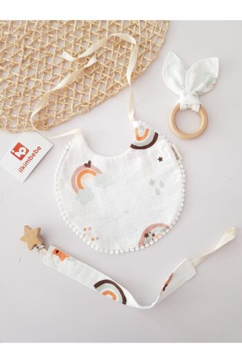 ilkimbebe Baby Bib, Pacifier Chain, and Wooden Teether Set
