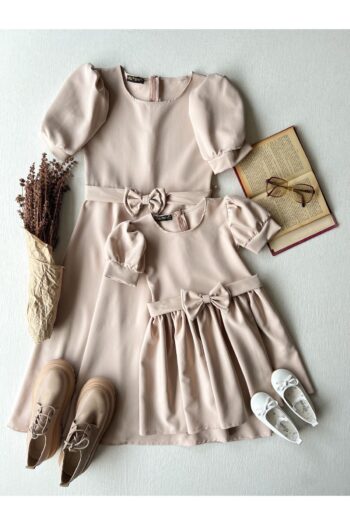 MY LITTLE BOUTIQUE Beige Watermelon Sleeve Crepe Midi-length Flared Mother-daughter Combo (SOLD INDIVIDUALLY)