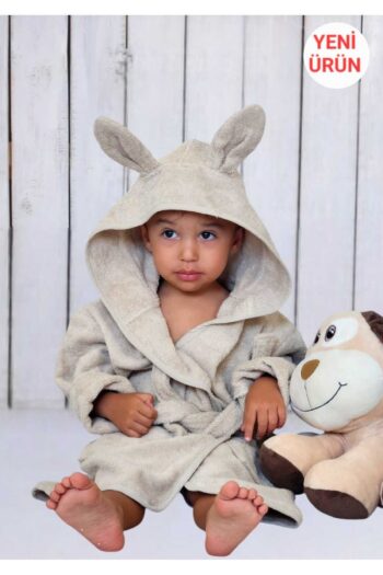 COTTON LADIES’ OUTLET PRODUCT Soft cotton unisex children’s towel bathrobe BEIGE/HEADED