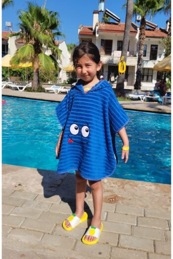 COTTON LADIES Cotton Hooded Towel for Kids - Boys and Girls Beach, Pool, Poncho in Blue/Eyes