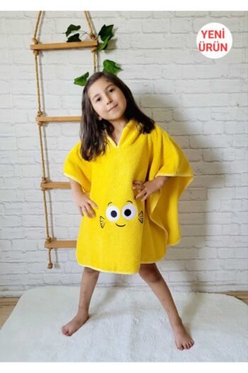 COTTON SOFT TOWEL Soft Hooded Poncho for Girls and Boys - Beach, Pool, Bath - YELLOW / EYE