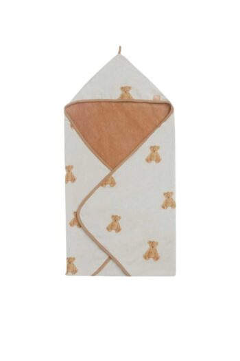 PAMUK HANIM OUTLET cotton reversible baby bath towel swaddle BEAR TEDDY / CREAM BROWN