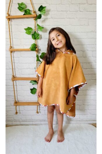 PAMUK HANIM Cotton Soft Hooded Towel Poncho for Kids - Boys and Girls - Beach, Pool, Bath - Mustard Yellow