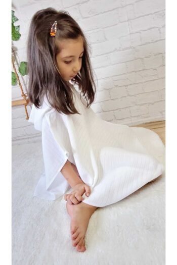 Alpar Textile Soft 2-Layer Muslin Hooded Poncho for Girls and Boys - Beach, Pool, Sea / Ecru