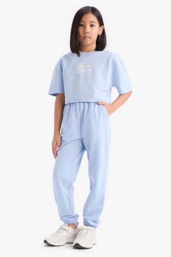 Girl's Two-Piece Set with Printed Short-Sleeve T-Shirt and Elastic Waistband Sweatpants