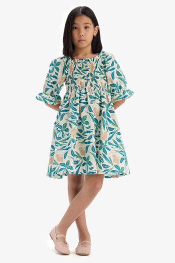 Girls' Printed Cotton Short Sleeve Dress