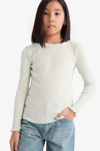 Girl's Slim Fit Narrow Cut Round Neck Long Sleeve T-Shirt