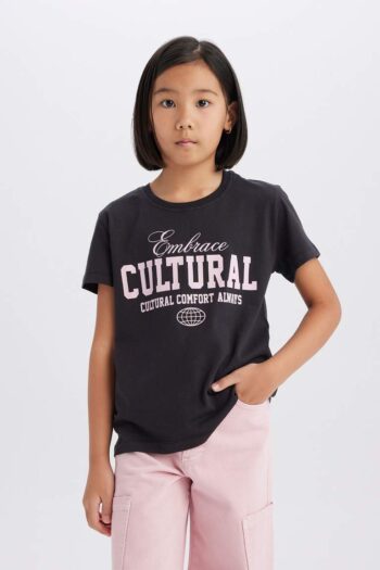 Girls' Bicycle Collar Animal Print Short Sleeve T-Shirt