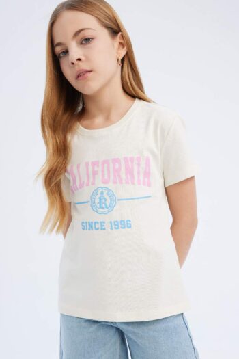 Girl's Bicycle Crew Neck Printed Short Sleeve T-Shirt