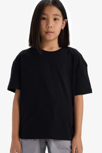 Girl's Relax Fit Crew Neck Basic Solid Short Sleeve T-Shirt