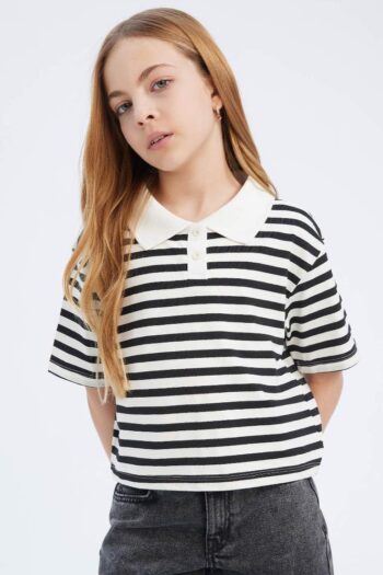 Girls' Relaxed Fit Striped Short Sleeve Polo T-Shirt