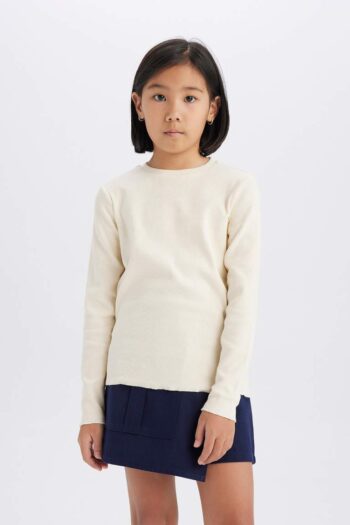 Girl's School Return Slim Fit Tight Cut Crew Neck Ribbed Long Sleeve T-Shirt