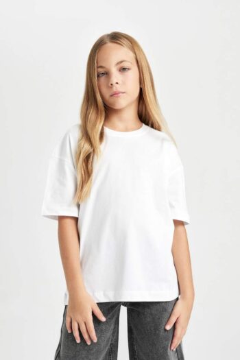 Girl's Oversized Wide Fit Crew Neck Basic Solid Short Sleeve T-Shirt
