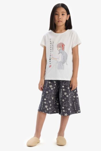 Girls' Pajama Set Printed Short Sleeve Top Capri Bottom