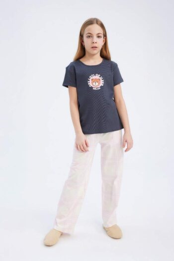 Girls' Pajama Set Ribbed Knitted Printed Short Sleeve Top Long Pants