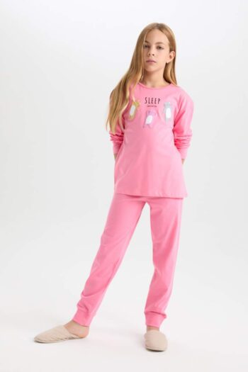 Girls' Pajama Set with Printed Long Sleeve Top and Long Bottoms