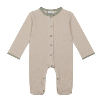 Beige Waffle Jumpsuit with Green Details