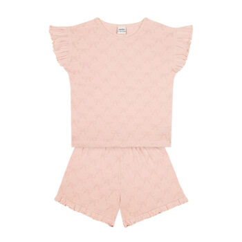 Ruffled Shorts Pajama Set with Ribbon Tie