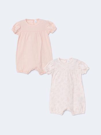 LCW Baby  Cream Bicycle Neck Girl Baby Cotton Romper Set of 2