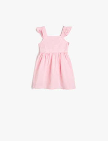 Girl's Dress with Butterfly Sleeves and Tie Waist Cotton