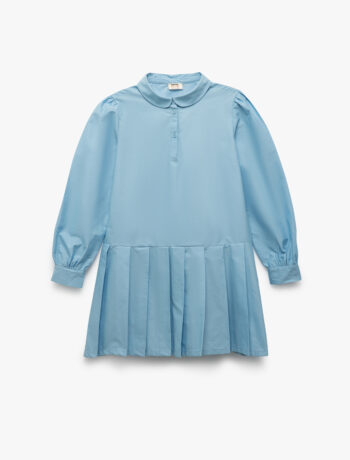 Girl's Cotton Long Sleeve Pleated Baby Collar Dress