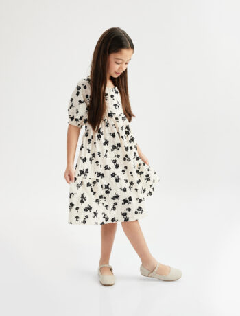 Girls' Floral Print A-Line Cotton Short Sleeve Dress