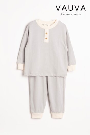 Seasonal Long Sleeve Button-Detail Pajama Set for Boys and Girls