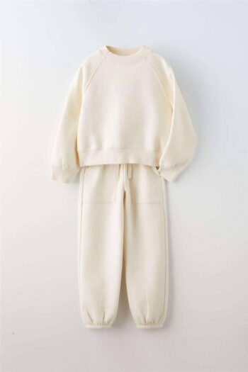 minibambi Girl's Short Cotton Printed Two-Piece Set Cream