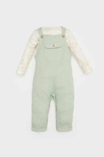 Boys' Baby 2-Piece Set with Vehicle Print Waffle Long Sleeve T-Shirt and Overalls