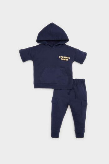 Boys' Baby 2-Piece Set with Printed Hooded Short Sleeve Sweatshirt and Sweatpants