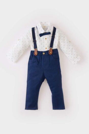 Boys' Baby 3-Piece Set with Patterned Long Sleeve Shirt, Pants, and Suspenders