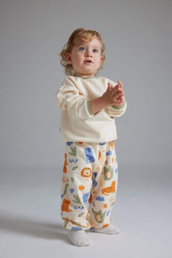 Boys' 2-Piece Set Safari Printed Long Sleeve Sweatshirt with Elastic Waistband Sweatpants