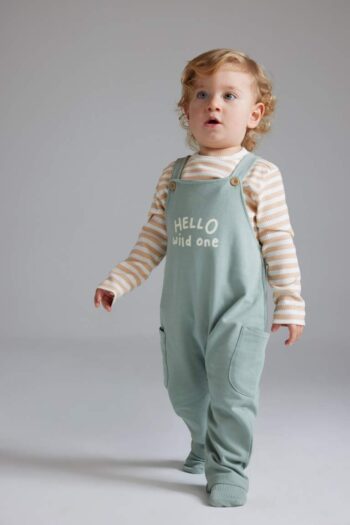 Boys' Baby 2-Piece Set with Striped Long Sleeve T-Shirt and Printed Overalls