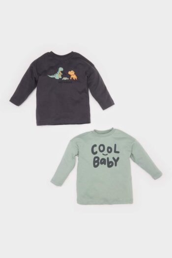 Newborn Baby Boy Bicycle Collar Printed Cotton 2-Piece Long Sleeve T-Shirt