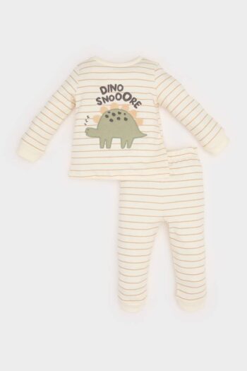 Boys' Dinosaur Print Long Sleeve Pajama Set with Elastic Waist Long Pants