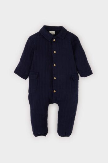 Newborn Baby Boy Buttoned Muslin Long Sleeve Romper