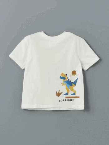 LCW Baby  Off-White Printed Crew Neck T-Shirt for Baby Boys