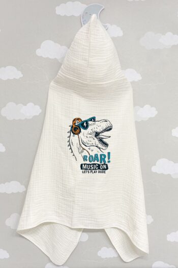 Tuğba Kuğu 4-Layer Muslin Hooded Towel - Young Series - Dino with Ears