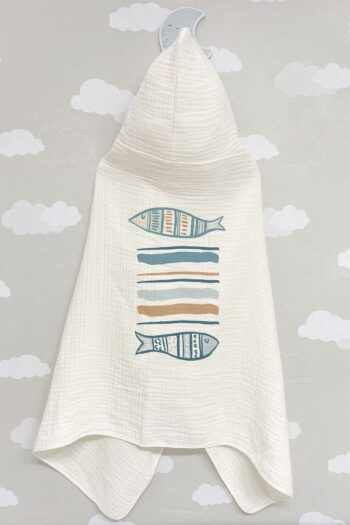 Tuğba Kuğu 4-Layer Muslin Hooded Towel - Pure Baby Series - Fish