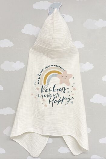 Tuğba Kuğu 4-Layer Muslin Hooded Towel - Pure Baby Series - Starry Rainbow