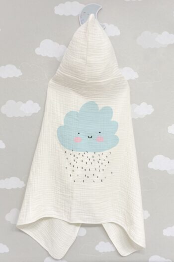 Tuğba Kuğu 4-Layer Muslin Hooded Towel - Pure Baby Series - Rainy Blue Cloud