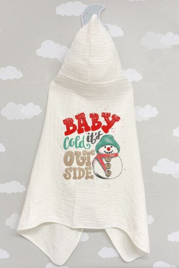 Tuğba Kuğu 4-Layer Muslin Hooded Towel - Pure Baby Series - Shivering Snowman