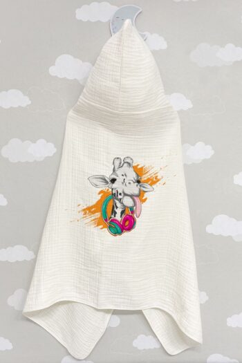 Tuğba Kuğu 4-Layer Muslin Hooded Towel - Young Series - Ear-Headed Giraffe