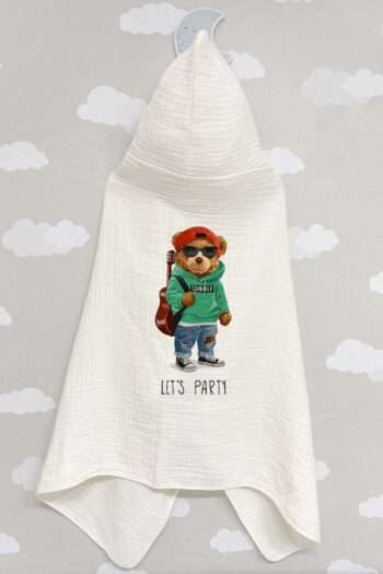 Tuğba Kuğu 4-Layer Muslin Hooded Towel - Young Series - Guitar Bear