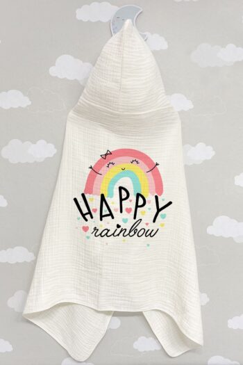 Tuğba Kuğu 4-Layer Muslin Hooded Towel - Pure Baby Series - Happy Rainbow