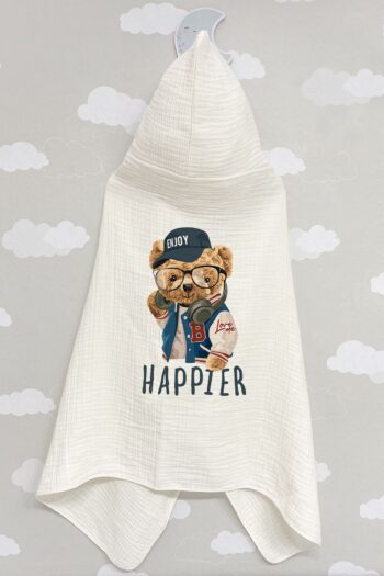Tuğba Kuğu 4-Layer Muslin Hooded Towel - Young Series - Ear Bear