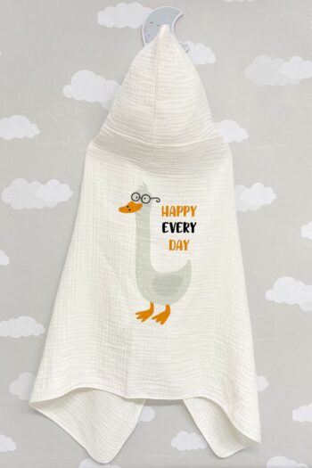 Tuğba Kuğu 4-Layer Muslin Hooded Towel - Pure Baby Series - Glasses-Wearing Duck