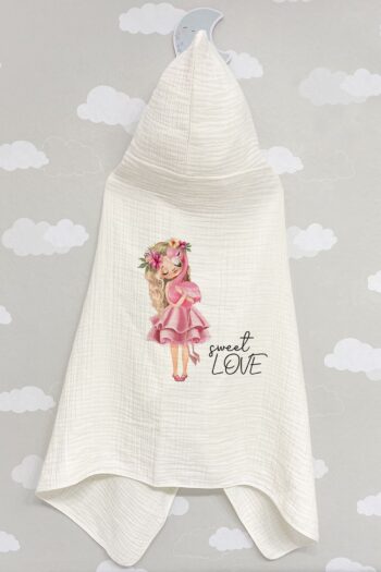 Tuğba Kuğu 4-Layer Muslin Hooded Towel - Young Series - Girl Wrapped in Flamingo